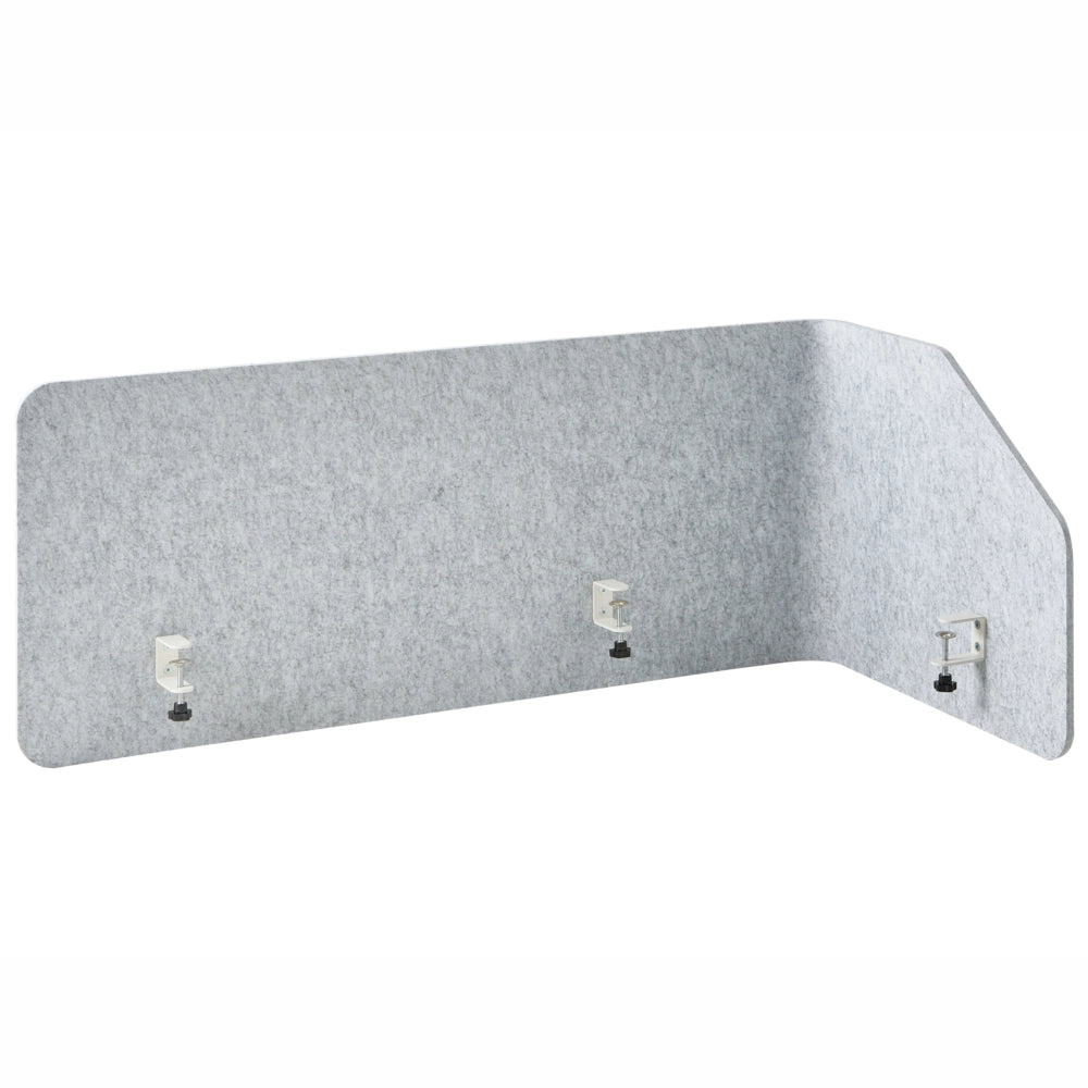 Divisorio angolare per scrivania in PET grigio chiaro con morsetti di fissaggio in acciaio 120 x 60 x 50 cm Schermo acustico Modulare per ufficio domestico
