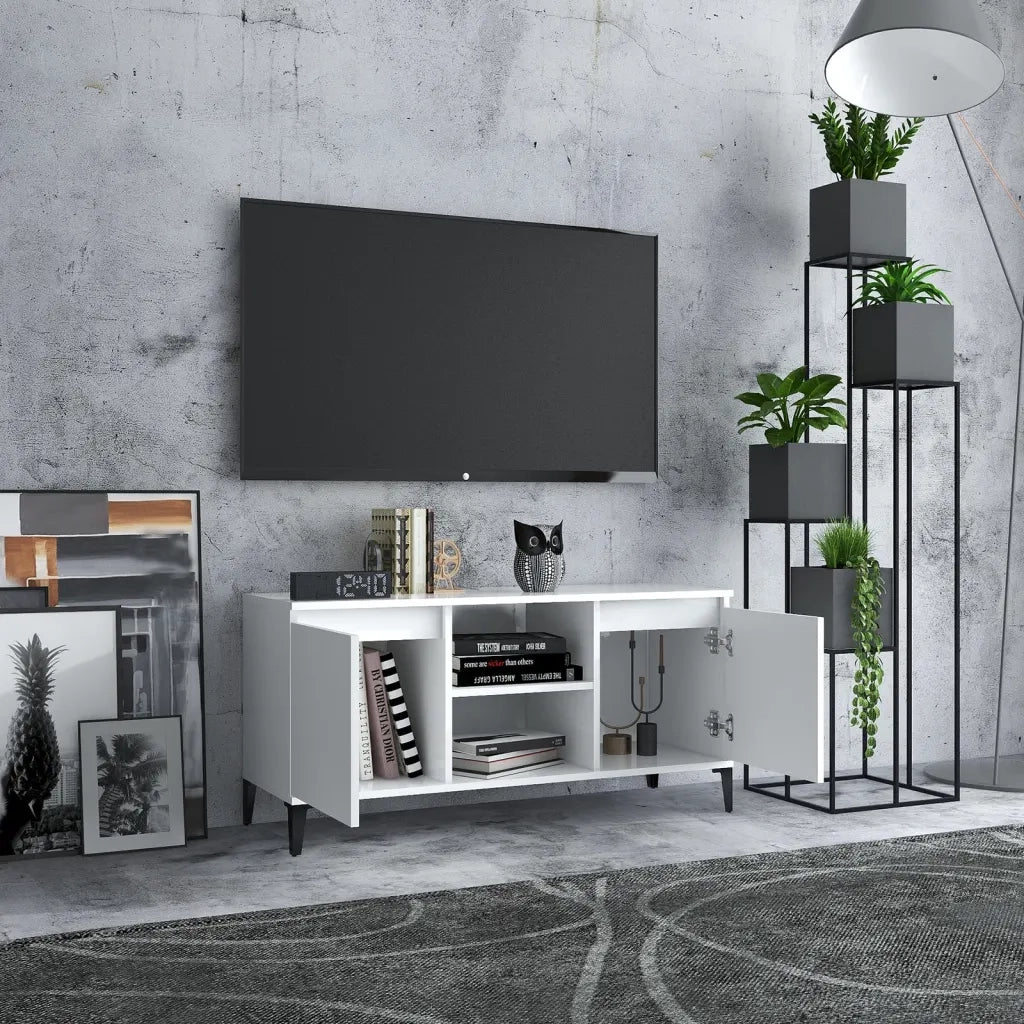 Mobile TV con Gambe in Metallo Bianco 103,5x30x50 cm cod mxl 34013