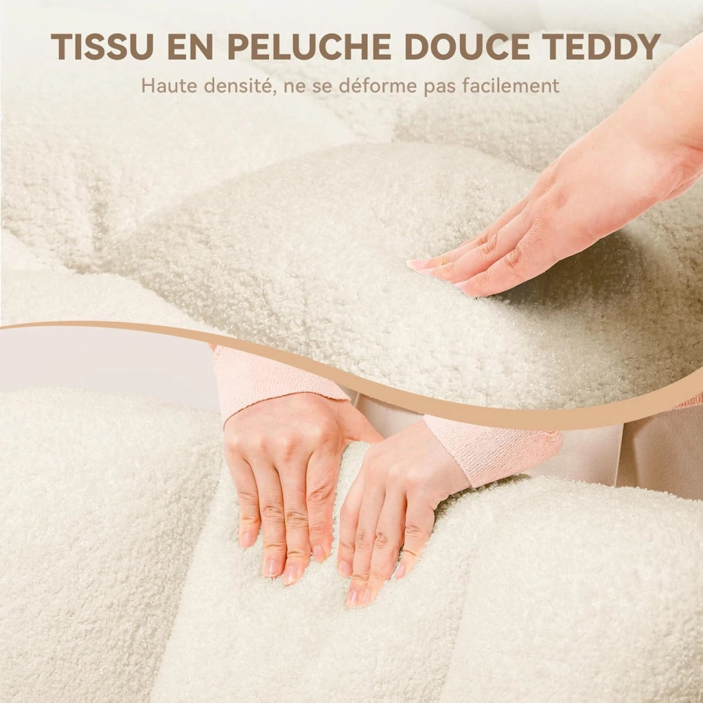 Sedia a dondolo con sgabello, poltrona relax con braccioli, poltrona a dondolo in peluche Teddy, portata fino a 150 kg, lettino da giardino per camera da letto, Con pedale, beige