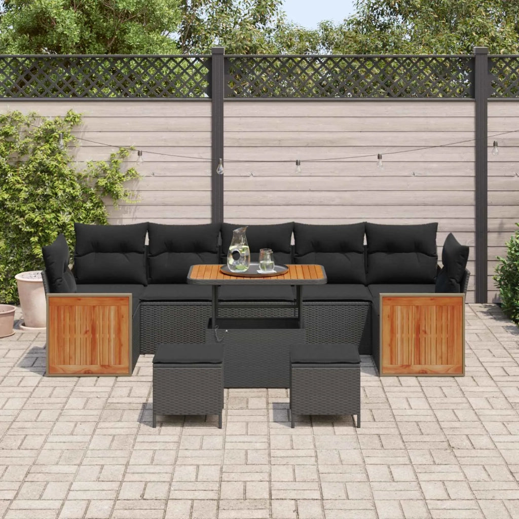 Set Divano da Giardino con cuscino 10 pcs Nero 3363289