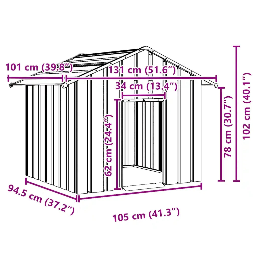 vidaXL Casetta per Cani con Tetto 131x101x102 cm Acciaio Zincato