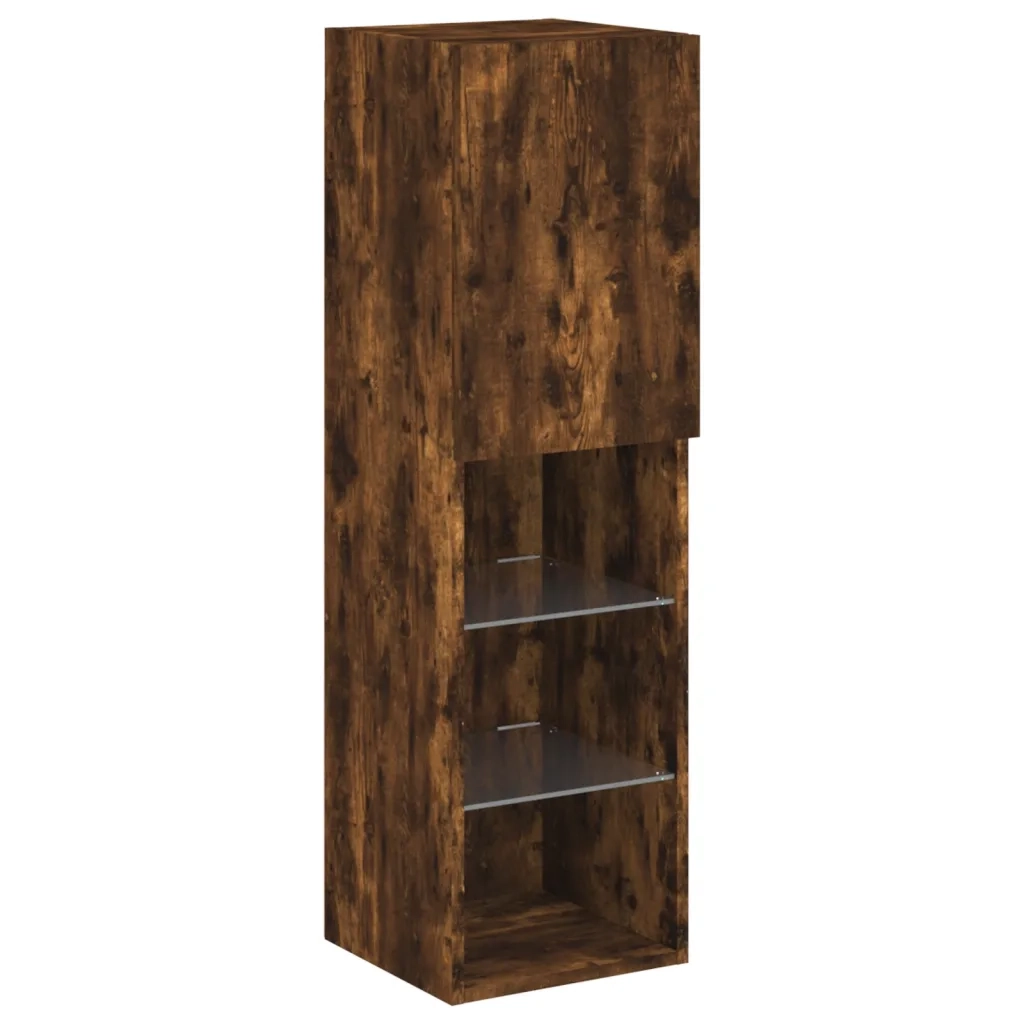 Mobili TV a Muro con LED 4pz Rovere Fumo in Legno Multistrato 3216658