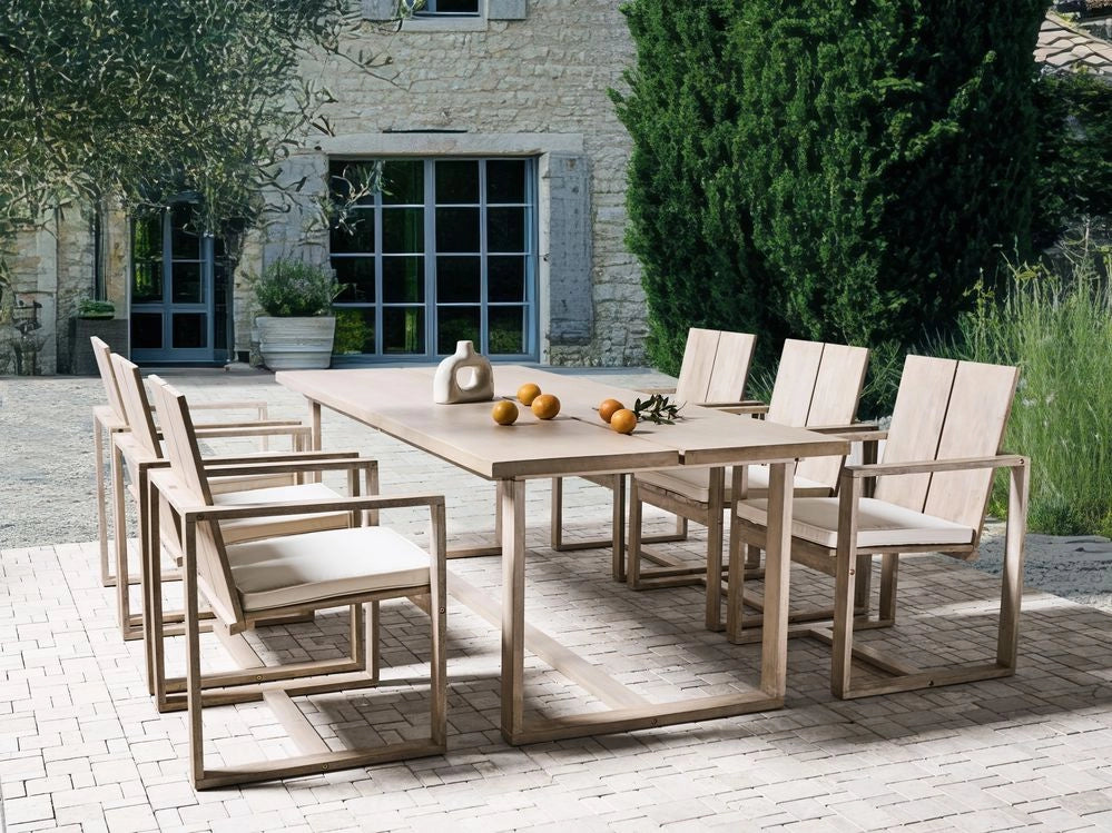 Tavolo da pranzo da giardino in legno di acacia chiaro 230 x 100 cm per 6 persone all'aperto rettangolare in stile rustico