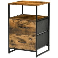 Comodino con 2 Cassetti in Tessuto, Stile Industriale, Legno e Metallo, 45 x 40 x 70,5 cm, Marrone
