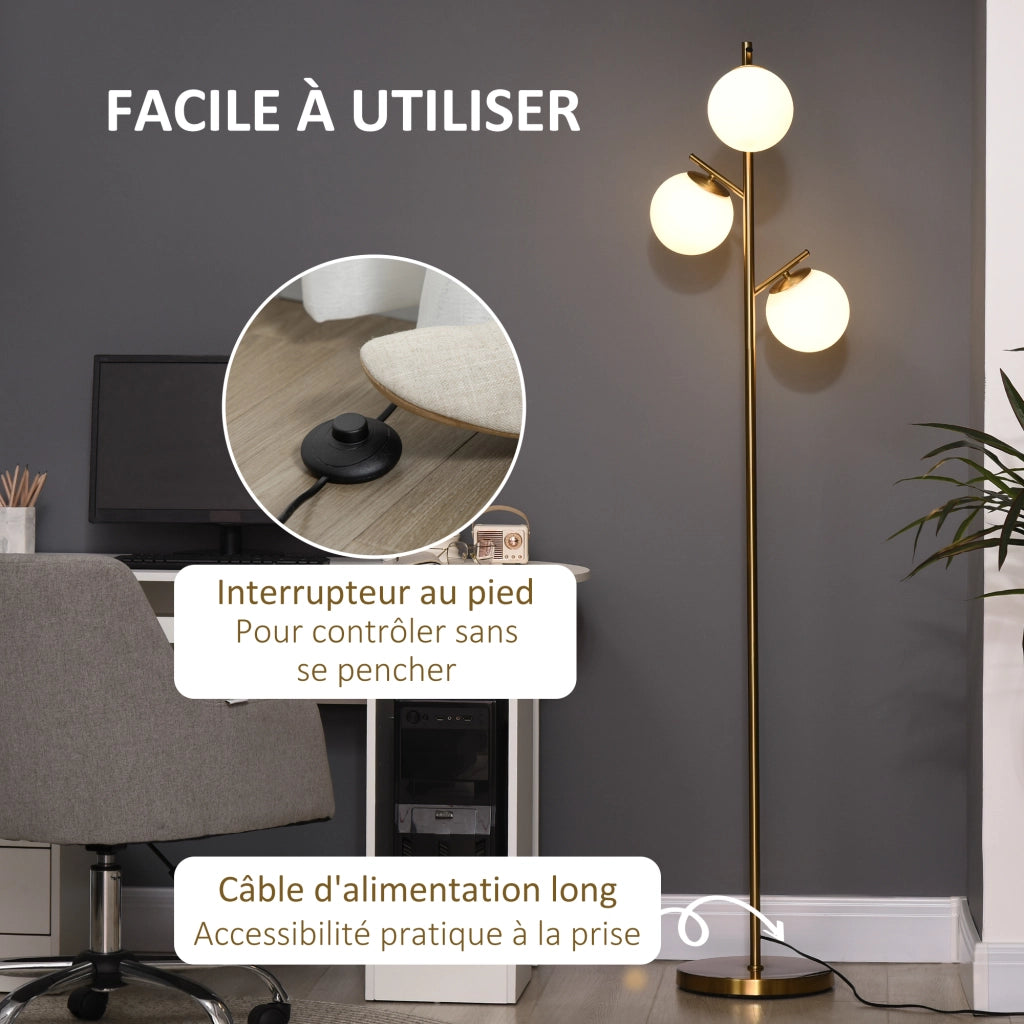 Lampada da Terra Tripla ¨C Xylo ¨C Globo Vetro Opaco Dorato ?27cm 169H