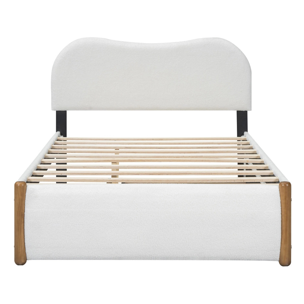 Letto 140x200 cm con letto estraibile; design minimalista; plush bianco
