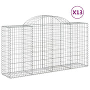 Cestini gabbioni recinzione a gabbia muro di contenimento ad arco 13 pezzi 200 x 50 x 100/120 cm ferro zincato argento 02_0040367
