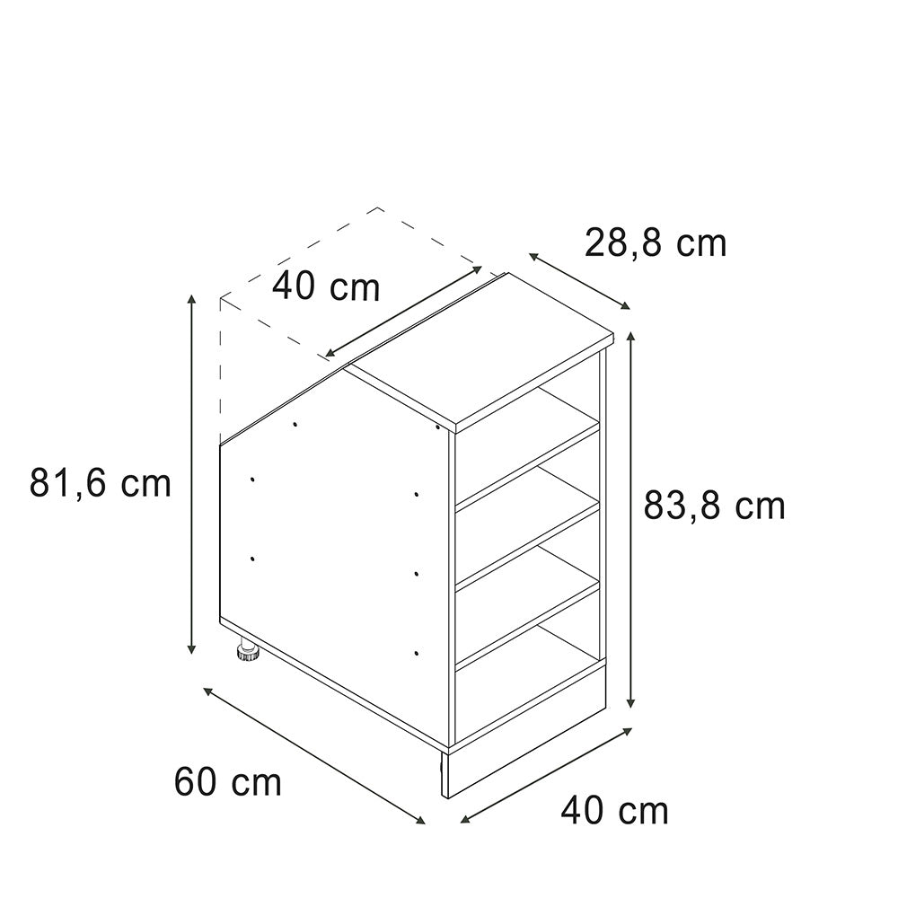 Mobile cucina sottotetto R-Line Antracite/Antracite 40 cm con 4 scomparti, carcassa 60 cm profondità Vicco