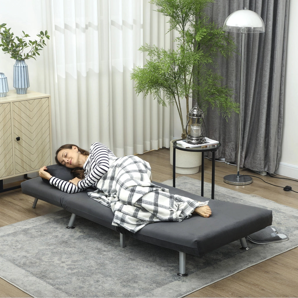 Poltrona Letto Singolo 3 in 1 75x70x75 cm in Tessuto Effetto Lino Grigio Scuro