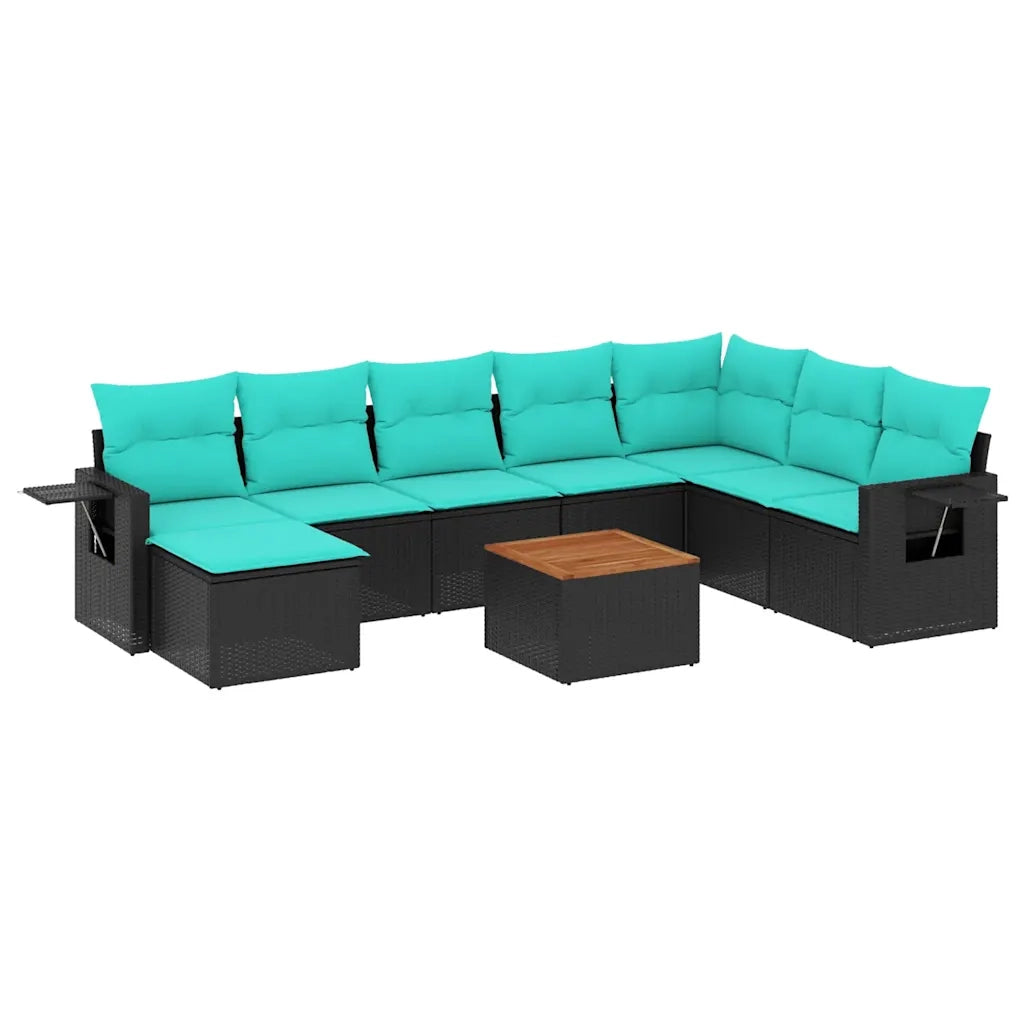 Set Divani da Giardino 9 pz con Cuscini Nero in Polyrattan 3224699