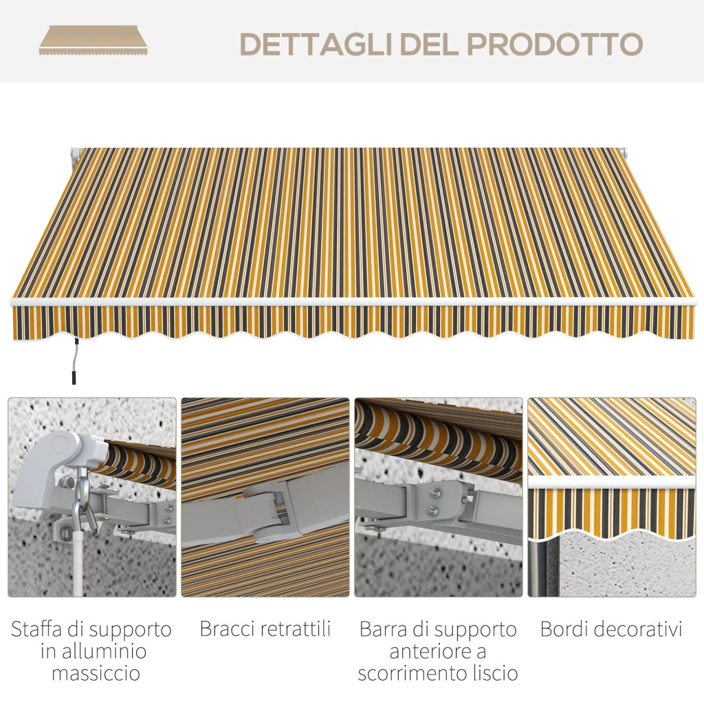 Tenda da Sole per Esterno Avvolgibile a Bracci 350x250 cm con Apertura a Manovella Giallo