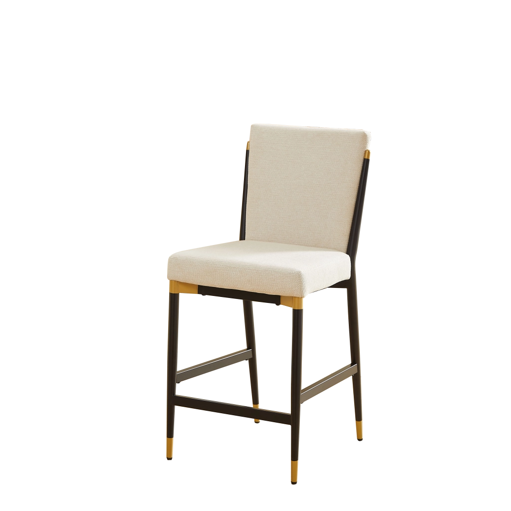 Set 2 Sgabelli da Bar Stile Scandinavo ¨C MINIMAL ¨C Tessuto Crema, Struttura Nero Oro