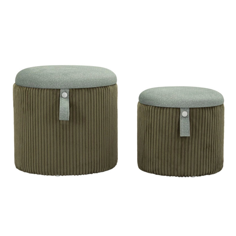 Puff Con Contenitore Bolzano Verde Set 2 Pz cm ø 38x38-32x28
