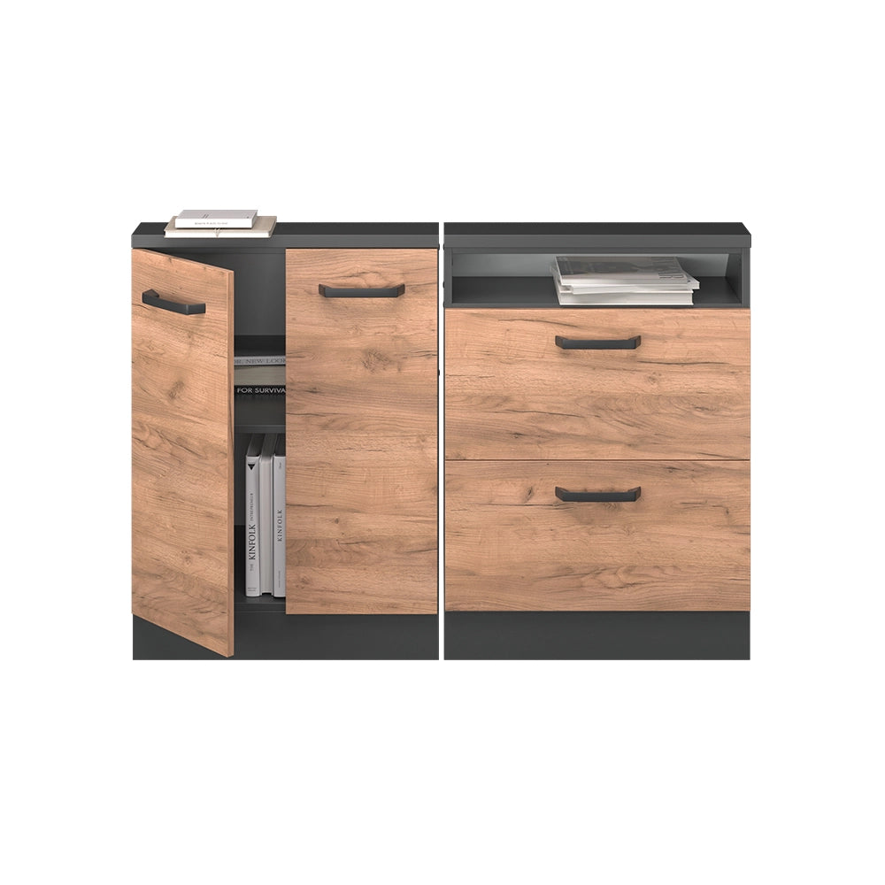 Mobile cucina sottotetto R-Line Rovere dorato/Antracite 120 cm Set di 2 Vicco