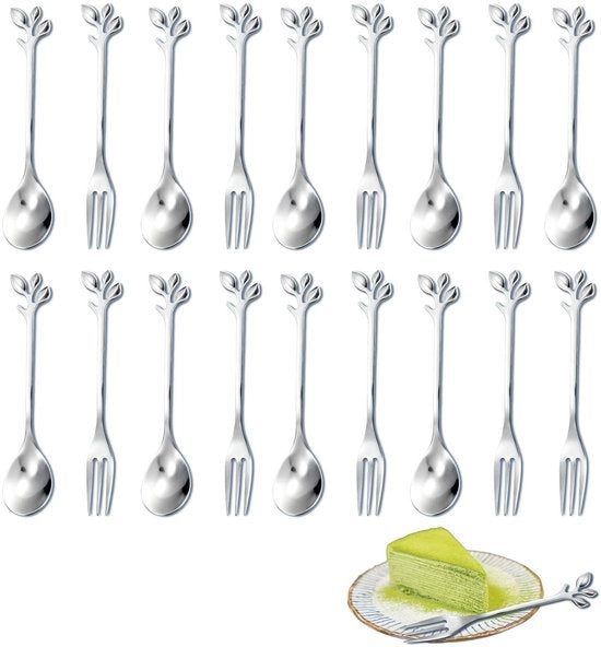 Set di forchette a tartina 16 pezzi - Fornello - Acciaio inossidabile - Design a foglia - Resistenti al lavastoviglie - Lustrato a alta lucidità - Set di posate