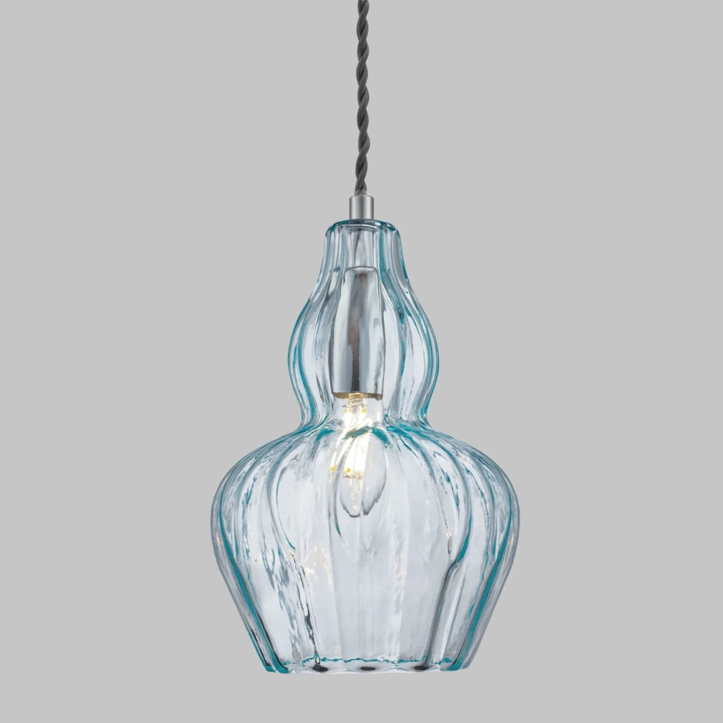 Maytoni Sospensione Contemporanea Eustoma 1 luce E14 nichel metallo diffusore vetro blu