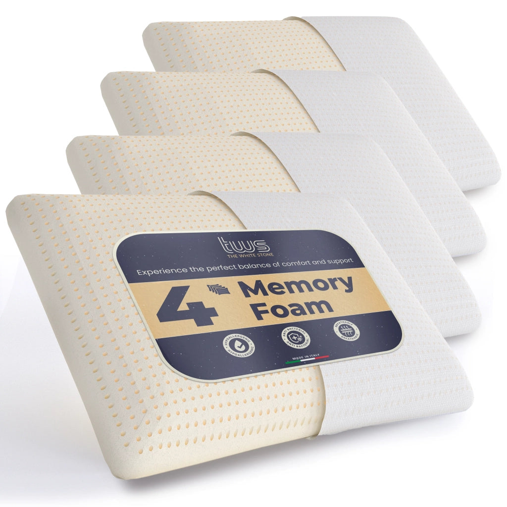 Set da 4 Guanciali Memory Foam 40 x 70 cm | Altezza 11 cm | Cuscini Cervicale Ipoallergenici, Ergonomici e Traspiranti | Funzione Antisoffoco e Rinfrescante