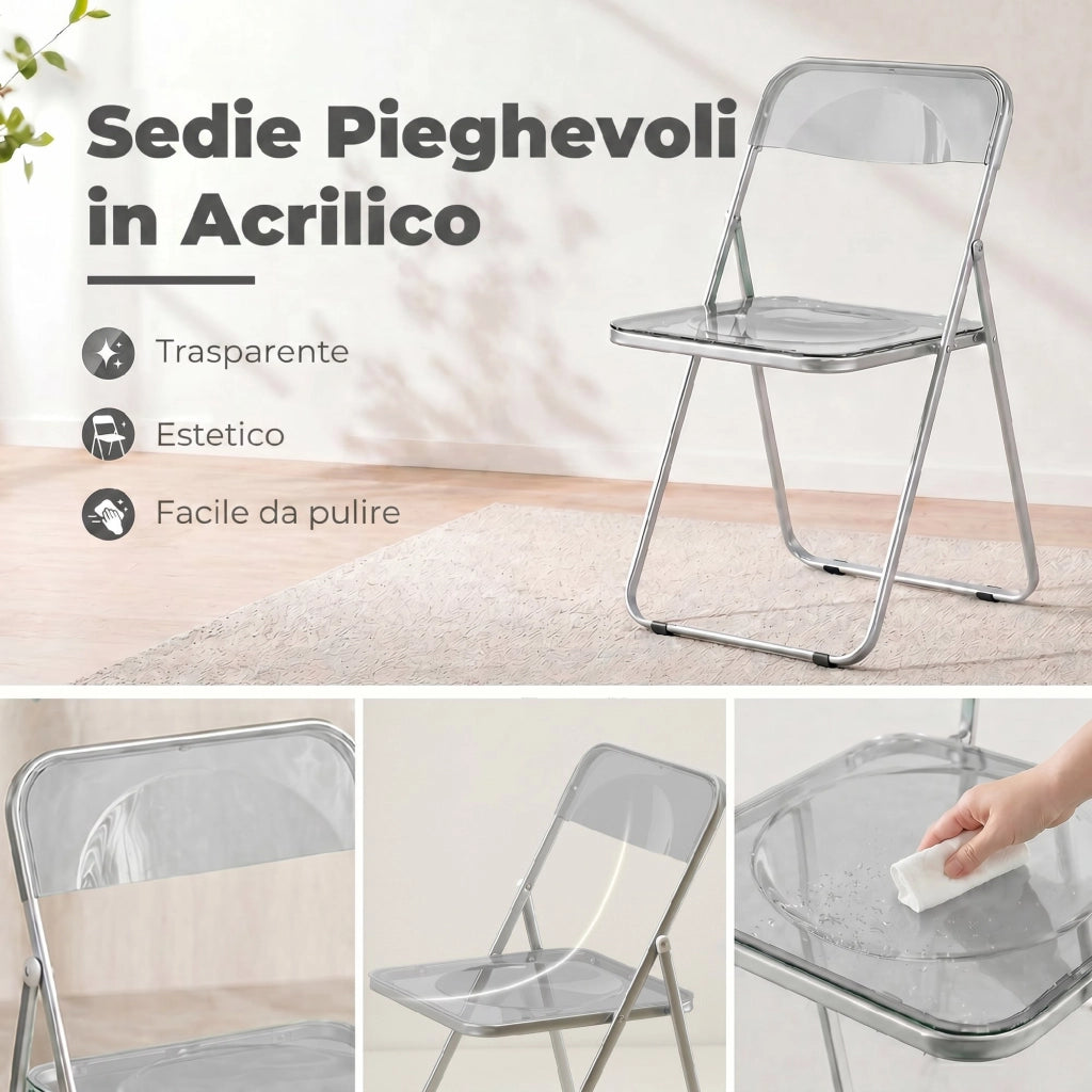 Set 4 Sedie Pieghevoli in Acrilico ¨C Zephmum ¨C Grigio Trasparenti