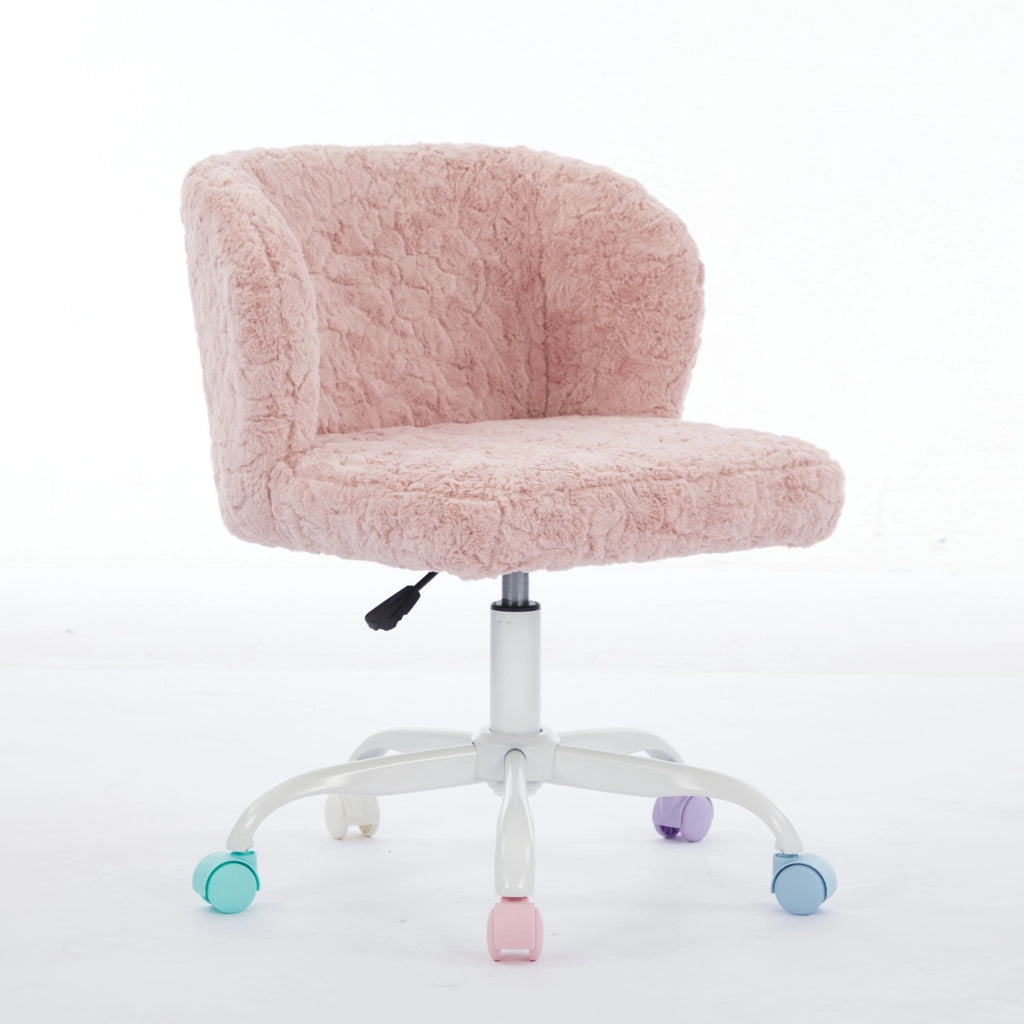 Sedia da Ufficio Imbottita Girevole con Ruote ¨C MINIMAL ¨C Rosa, Velluto, Altezza Regolabile