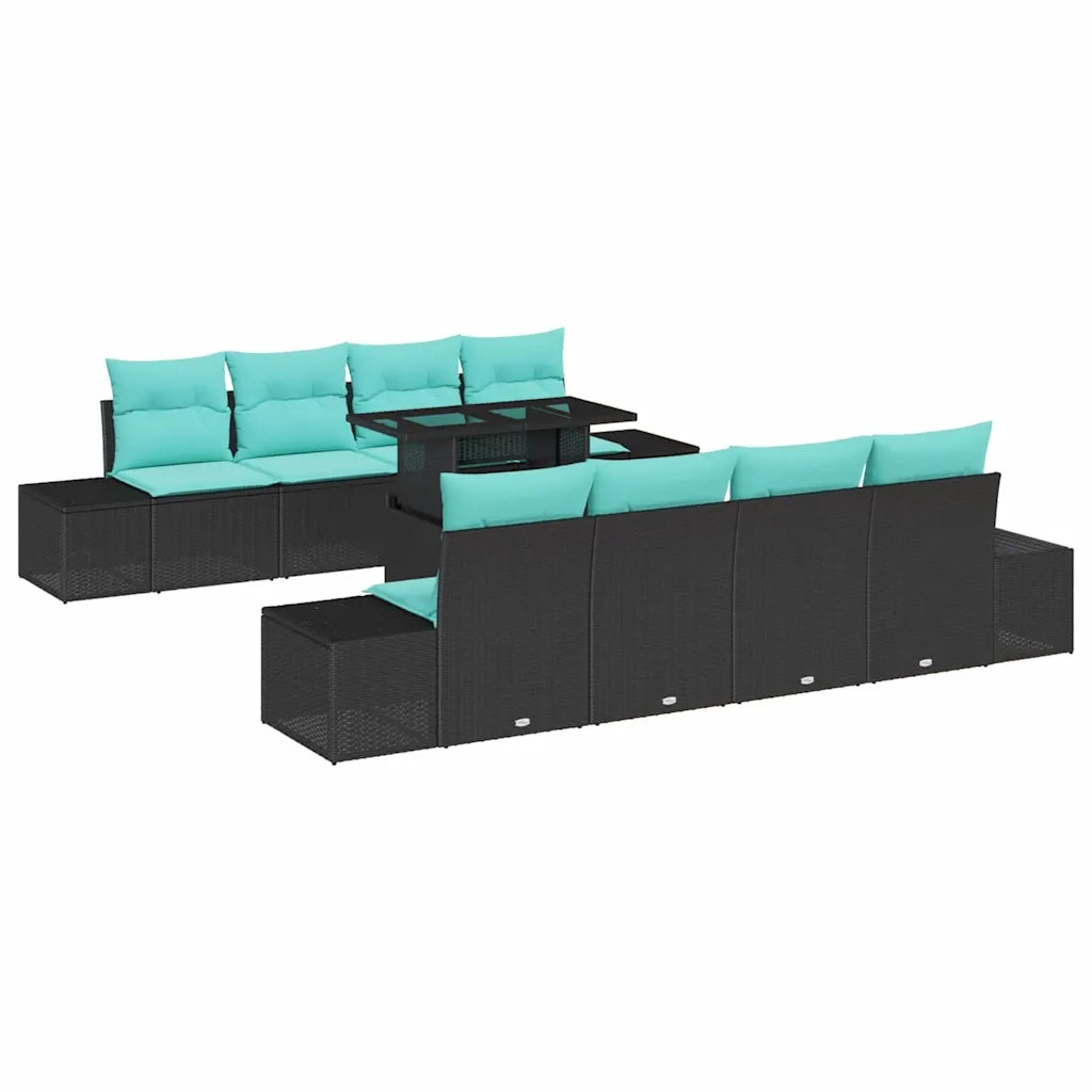 Set Divano da Giardino 9 pz 8-Numero di posti Nero e Blu 3349152