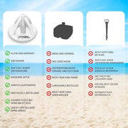 Parasolstandaard opblaasbare per esterno con zonnetenda e contenitore per bevande (bianco) per spiaggia e campeggio