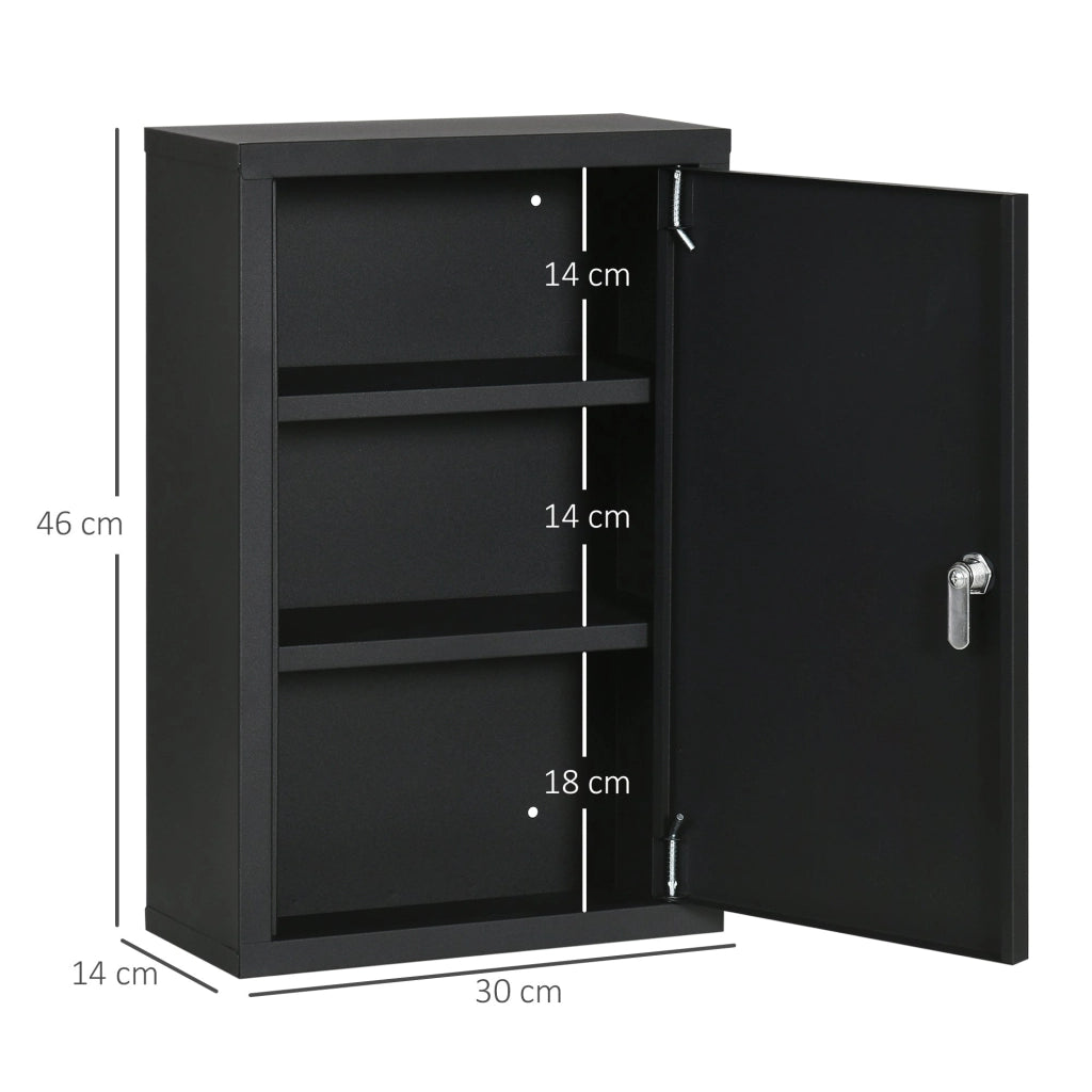 Armadietto per Medicinali 30x14x46 cm 3 Ripiani in Acciaio Nero