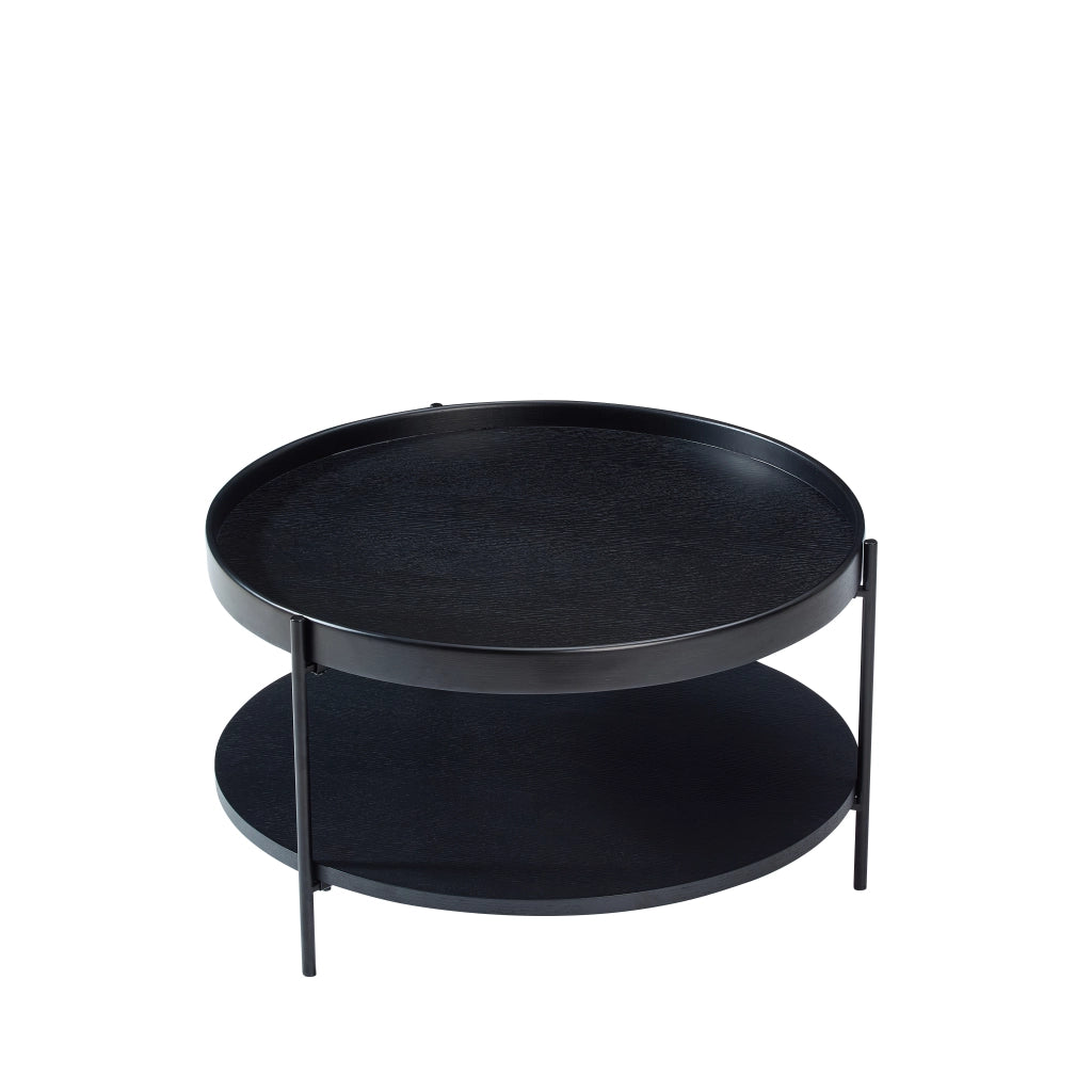 TAVOLINO DA SALOTTO Rotondo 69x69x38 cm Nero in legno massello e MDF