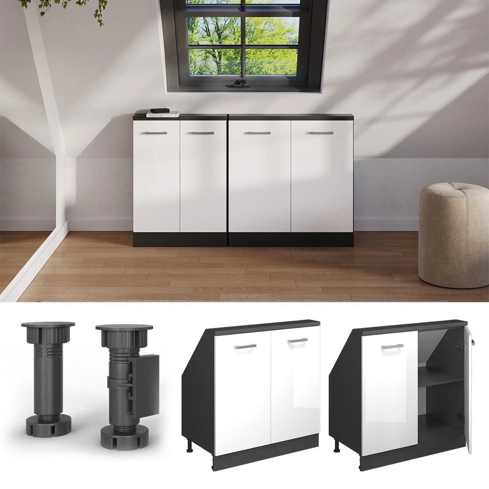 Mobile cucina sottotetto R-Line Bianco lucido/Antracite 80 cm con 2 porte Vicco
