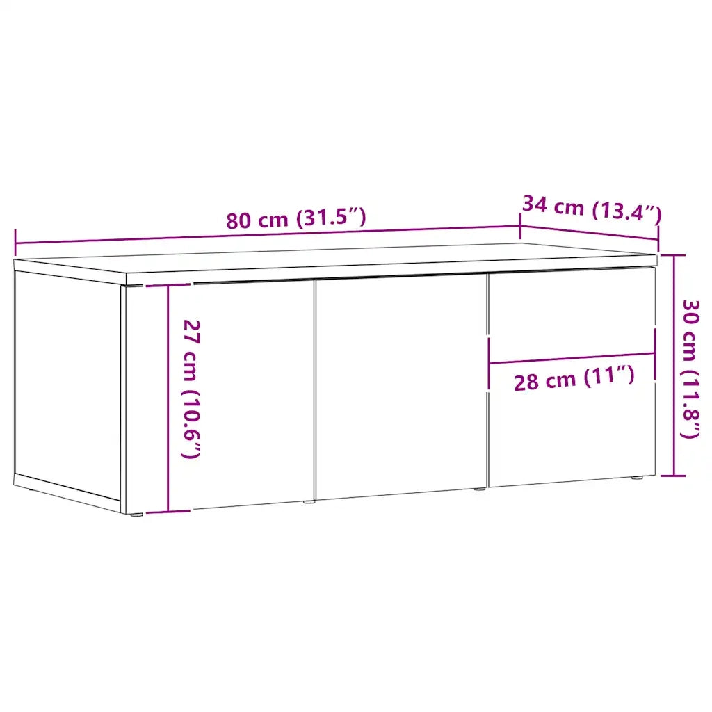 Mobile Porta TV Rovere Artigianale 80x34x30 cm Truciolato