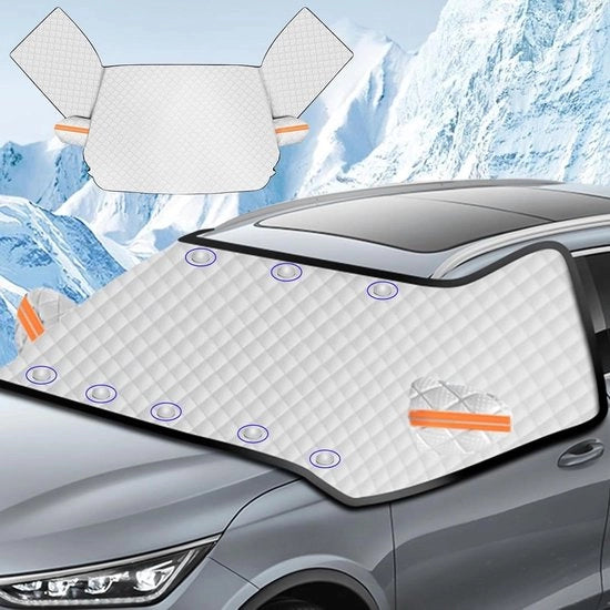 Copertura parabrezza auto con coperture specchietti - Copertura auto pieghevole con fissaggio magnetico per neve, ghiaccio, gelo, polvere e protezione UV 265 x 110 cm
