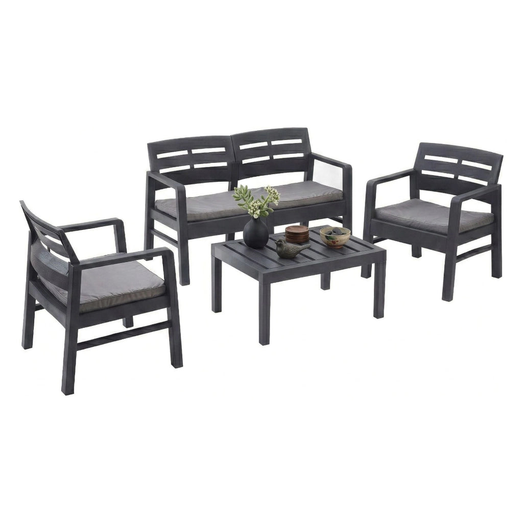 Salottino Outdoor Arti, set Salotto da Esterno 4 Posti Made in Italy, Nero Antracite
