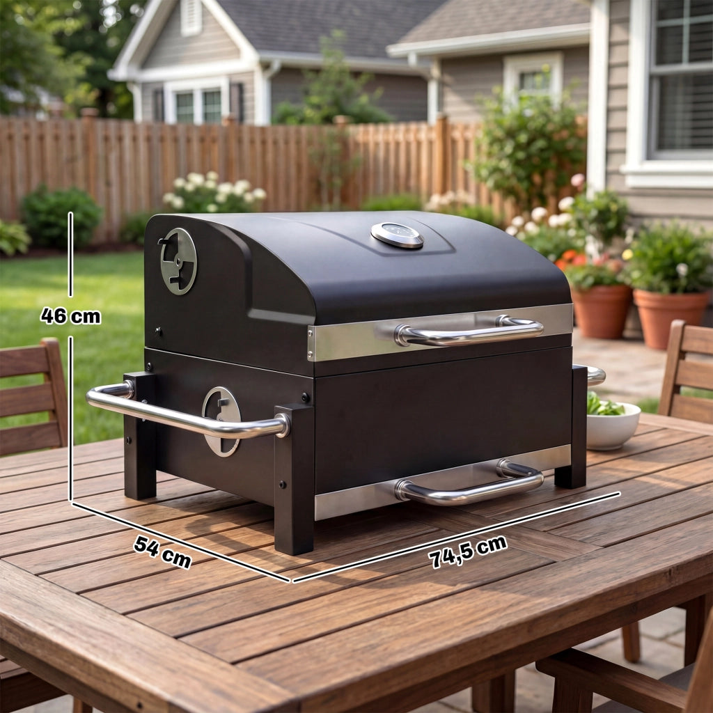 Barbecue a carbone portatile con coperchio ¨C zephmum ¨C grigio antracite 55x45x105 cm