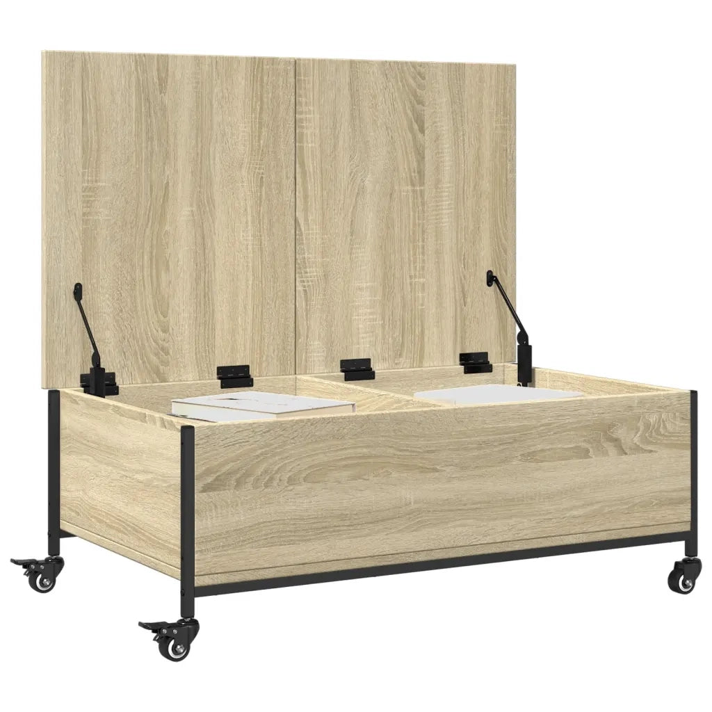 Tavolino da salotto | Tavolino da caff¨¨ | Tavolino da Soggiorno con Ruote Rovere Sonoma 91x55x34 cm Legno Multistrato