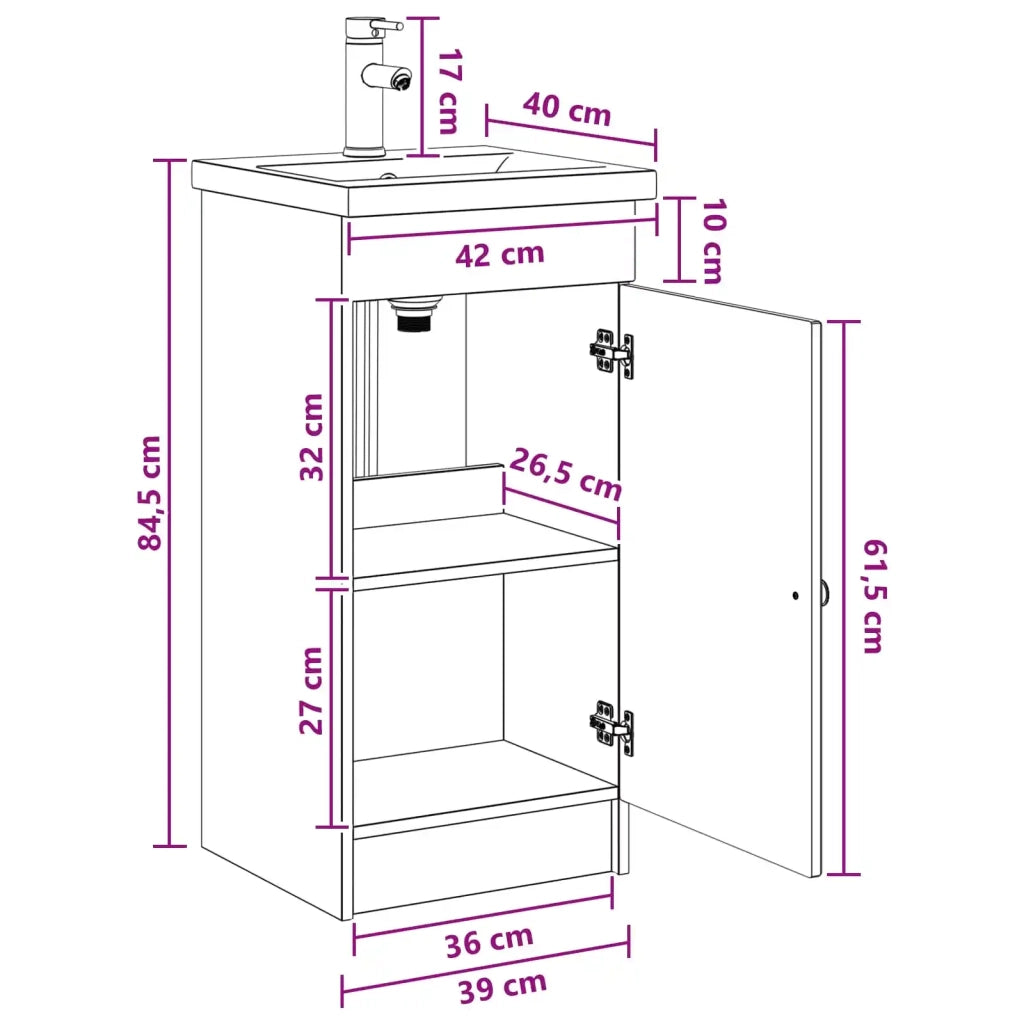 Mobile da bagno con lavabo Sonoma grigio 42 x 40 x 84,5 cm 890060