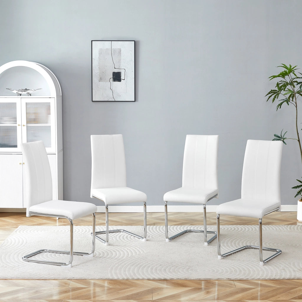 Sedie da Pranzo Imbottite in Ecopelle ¨C MINIMAL ¨C Set 4 Pezzi, Bianche, Gambe in Metallo Cromato