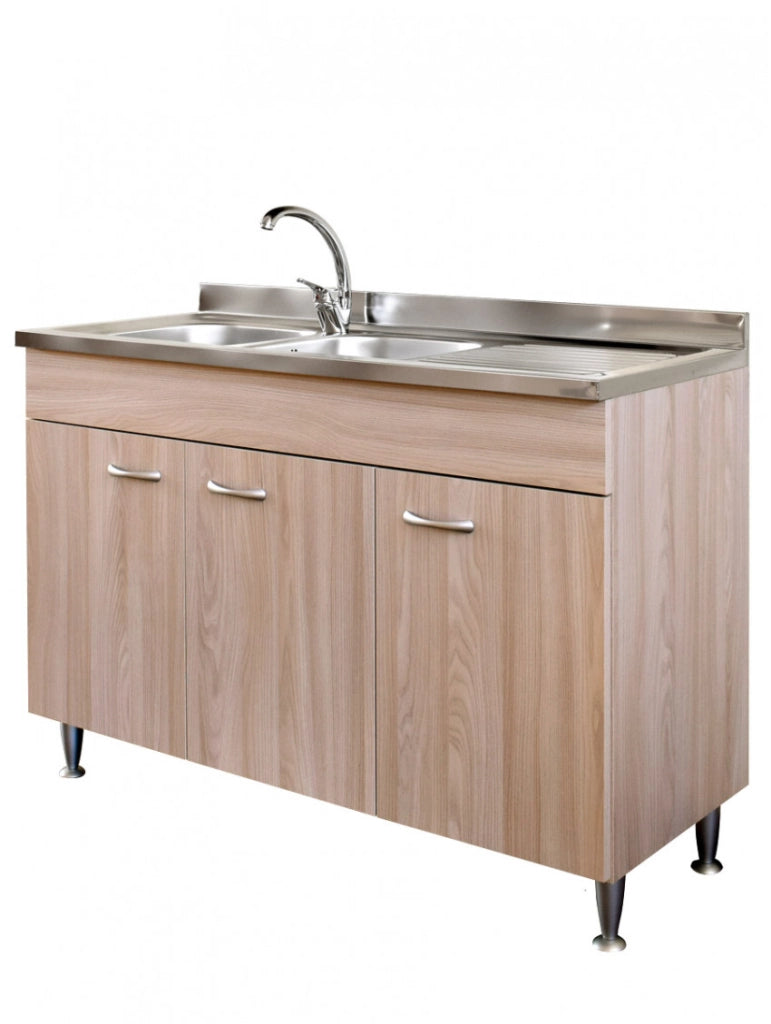 Mobile cucina due ante con lavello inox sx finitura olmo 120x50xH81cm Potres Sabin