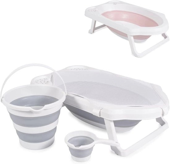 Kit di vasca da bagno pieghevole per bambini con scarico e cassetti di stoccaggio - 4 pezzi