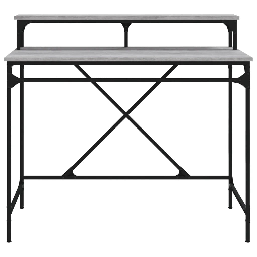 Scrivania | Tavolo da Ufficio Grigio Sonoma 100x50x90 cm Legno Multistrato e Ferro