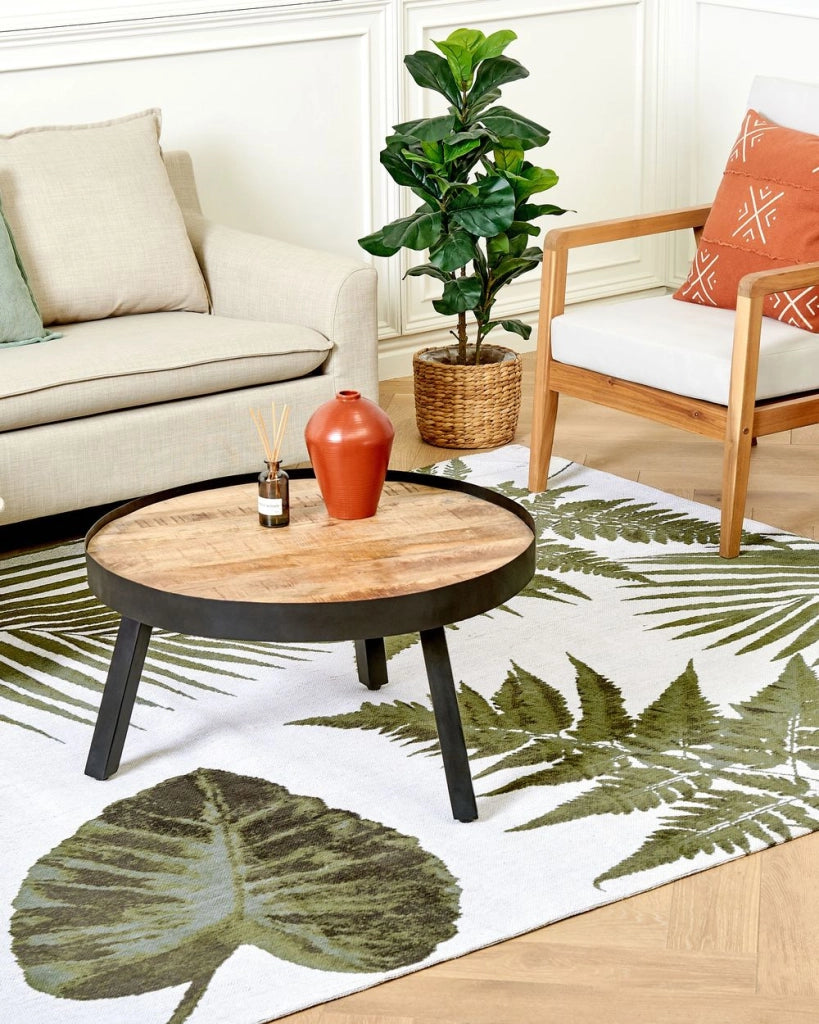 Tappeto verde in cotone con motivo a foglie per soggiorno 200 x 300 cm Rustico Boho