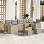 Set divano da giardino 10 pezzi con cuscini in rattan poliestere beige e acacia
