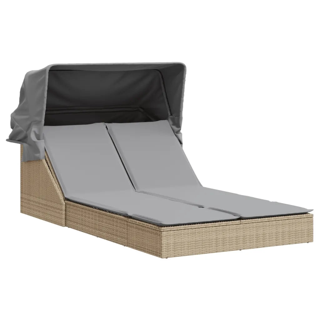 Sdraio da giardino | Lettino Doppio con Baldacchino e Cuscini Beige in Polyrattan