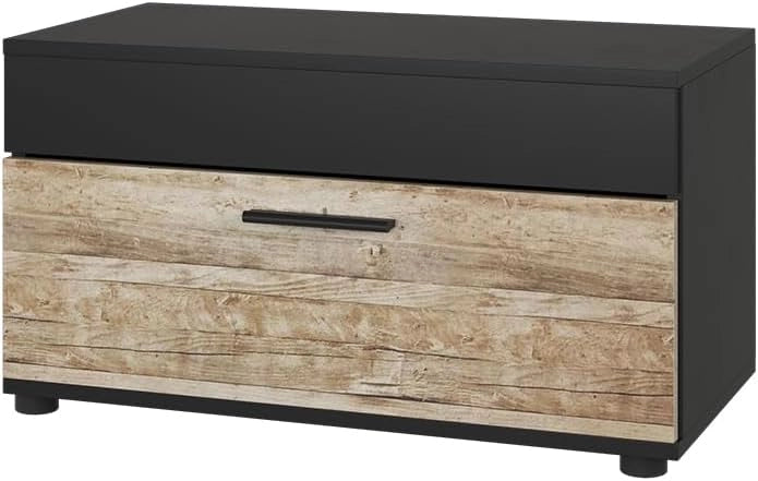 Mobiletto da soggiorno Berno, Quercia dorata/antracite, 70.8 x 38.9 cm con porta a battente, adatto per riporre libri e raccoglitori