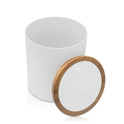 Pattumiera 5lt Bianco coperchio basculante dettagli effetto legno Blob