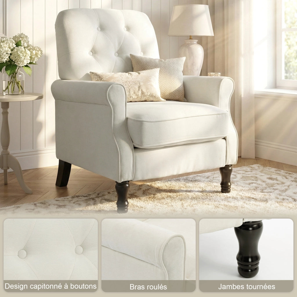 Poltrona ¨C zephmum ¨C crema, lino, 69x75x90