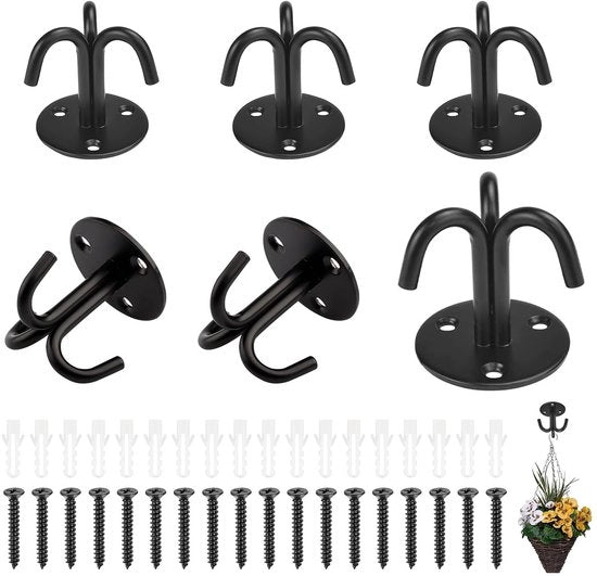 Ganci da Parete per Soffitto - Zavorra per Piante e Lampade - Nero - Sostegno Multifunzionale per Parete - 6 Pezzi - Adatto per Interni e Esterni