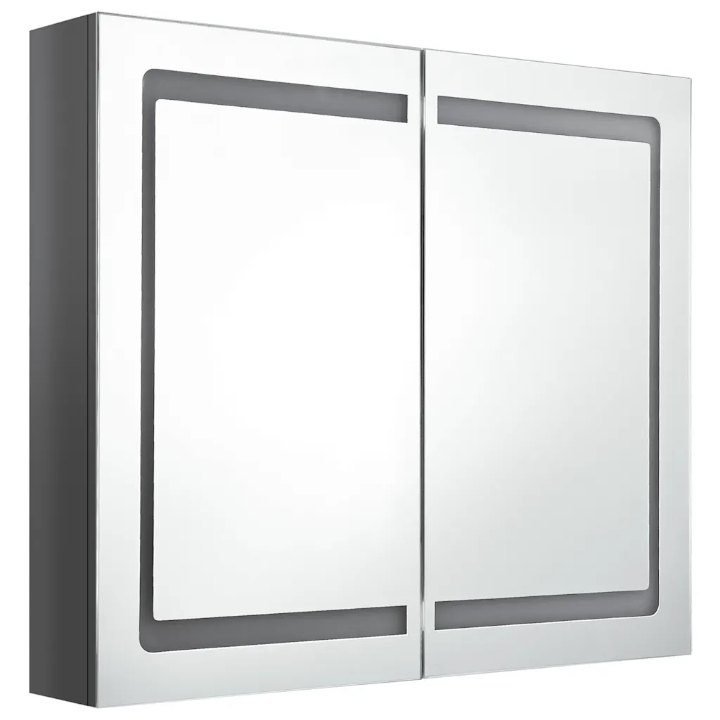 Armadietto Bagno | Armadio da bagno con Specchio e LED Grigio Lucido 80x12x68 cm