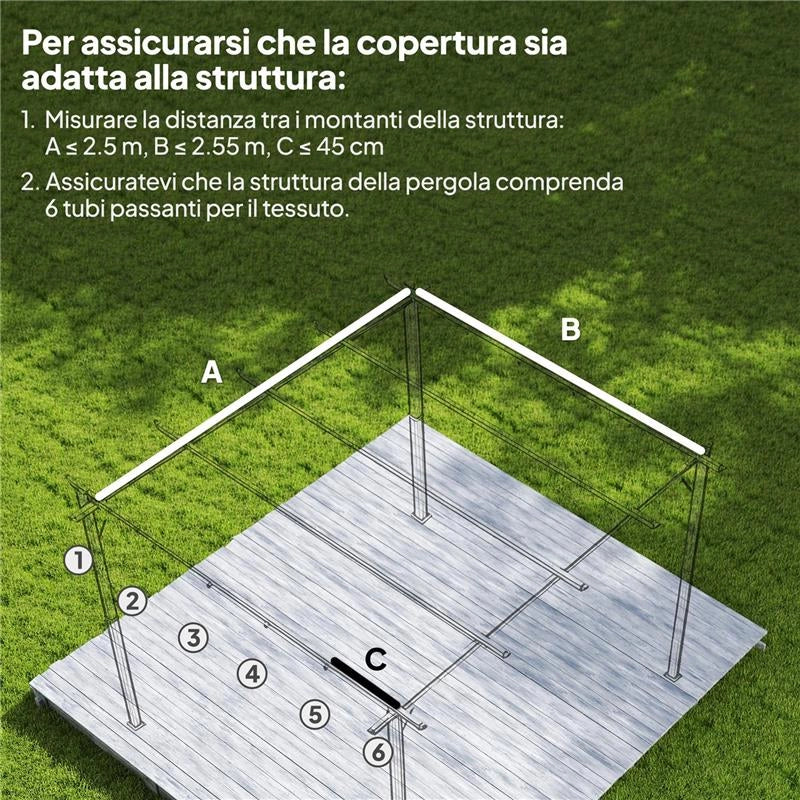 TETTO PER GAZEBO PERGOLA CON 10 FORI DI DRENAGGIO IN POLIESTERE, 250X255 CM, PER PERGOLA 3X3M, MARRONE CHIARO