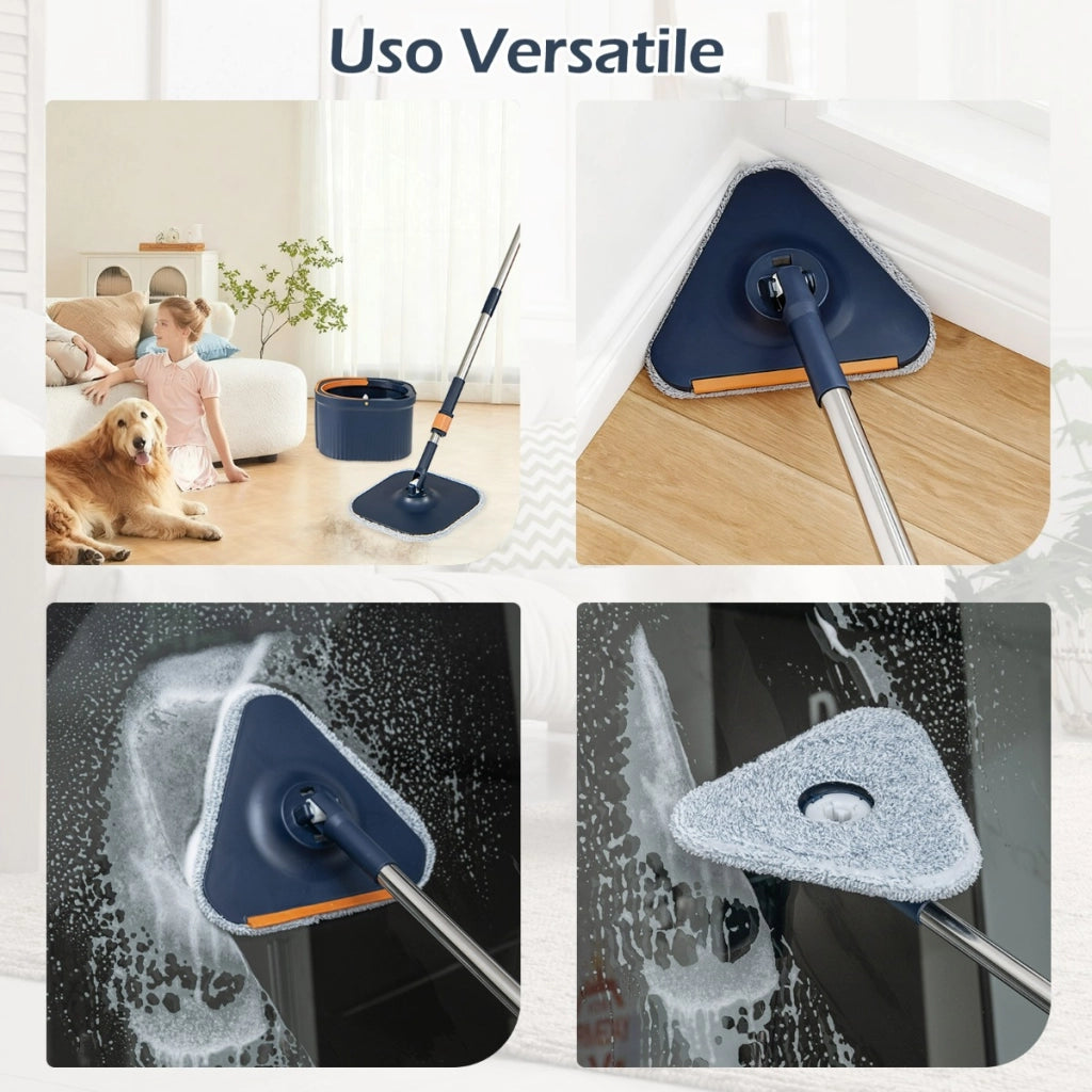 Teste mocio quadrata e triangolare con strizzatura automatica, Sistema di separazione acqua sporca e pulita Blu scuro