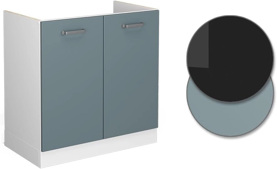 Mobile lavello cucina R-Line, Grigio-blu, 80 cm senza piano di lavoro, per la libera combinazione all'interno di sistemi cucina modulari