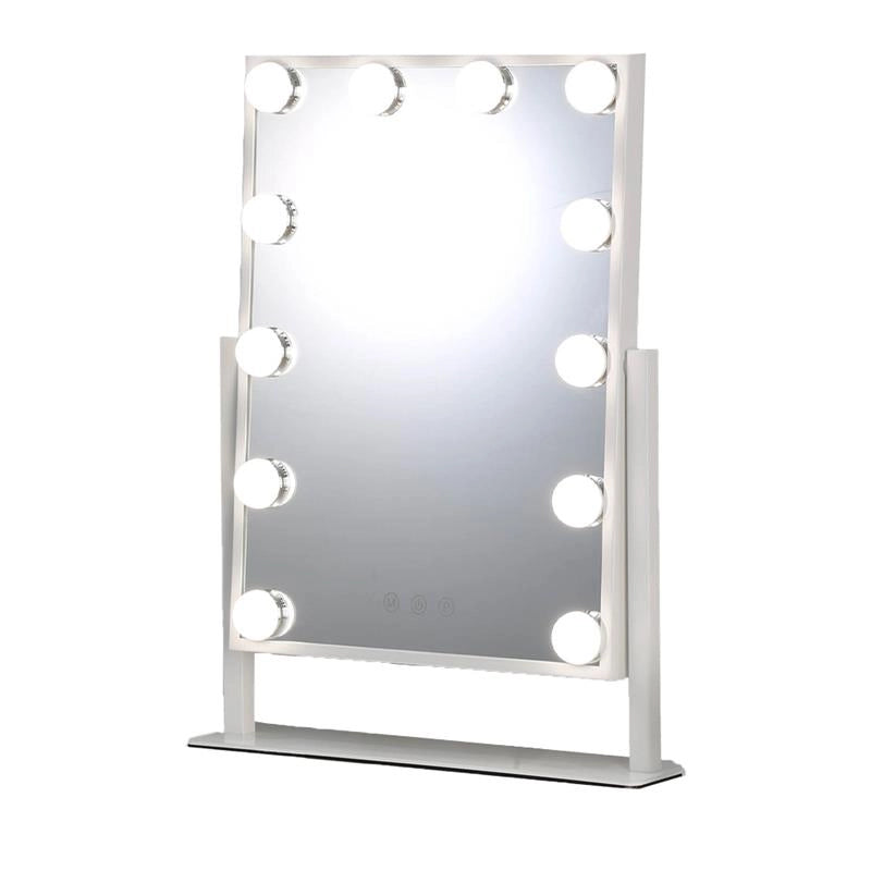 SPECCHIO RETTANGOLARE  HOLLYWOOD DA TAVOLO CON 12 LED CON 3 LUCI REGOLABILI, ACCENSIONE TOUCH CON SPINA DIMENSIONE 30X40 CM